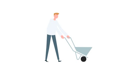 animación de personajes de dibujos animados de hombre colorido. ciclo de caminata masculino con situación de carrito vacío