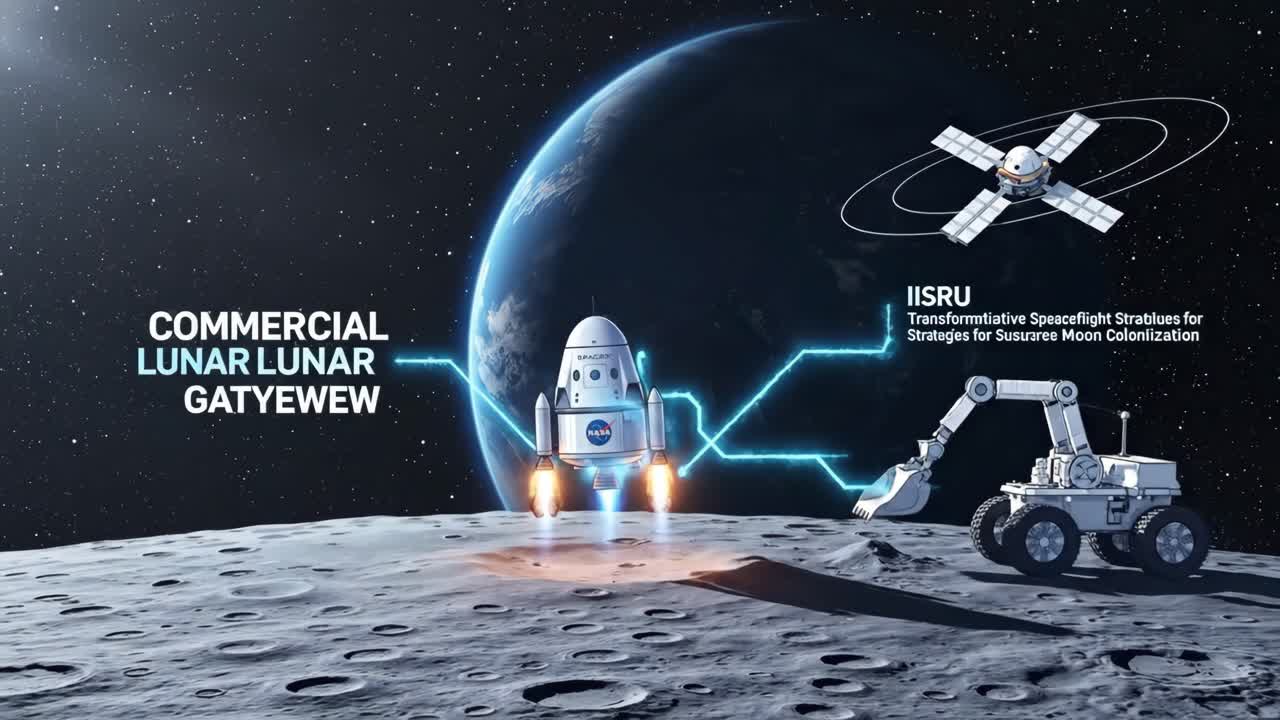 Estratégias de Colonização Lunar e Infográfico de Tecnologia Espacial