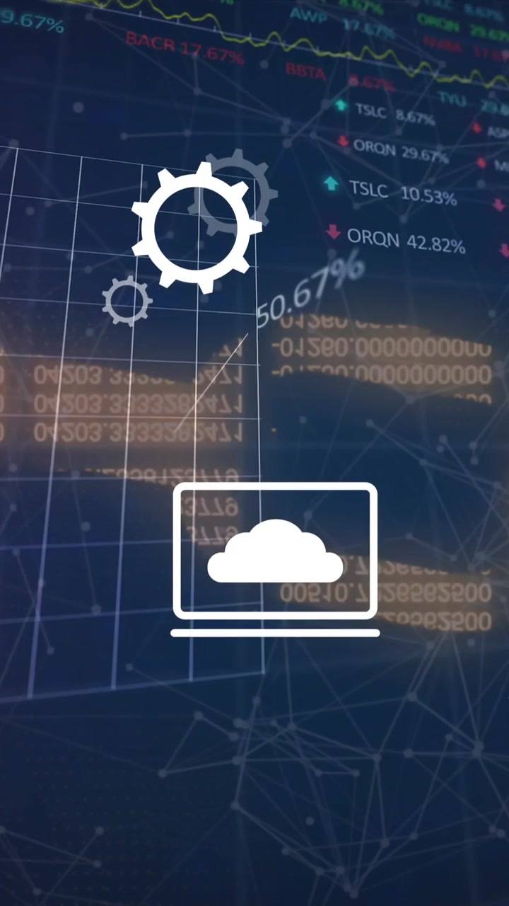 Animation of icons and data processing over cyber security chain