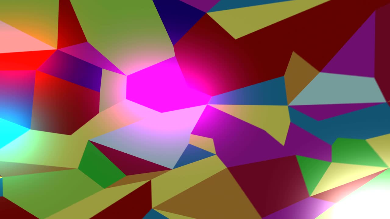 색이 빛나는 다각형 안에서 날아가는 매우 빠른 원활한 추상적인 무지개 색의 루프 3d 애니메이션이 매우 빠르게 움직입니다.