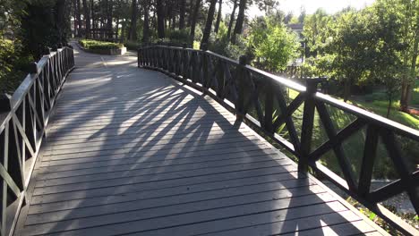 a wooden bridge in a park