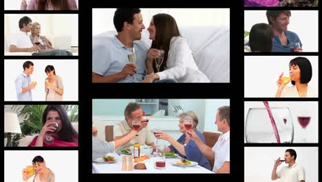 montaje de personas bebiendo vino