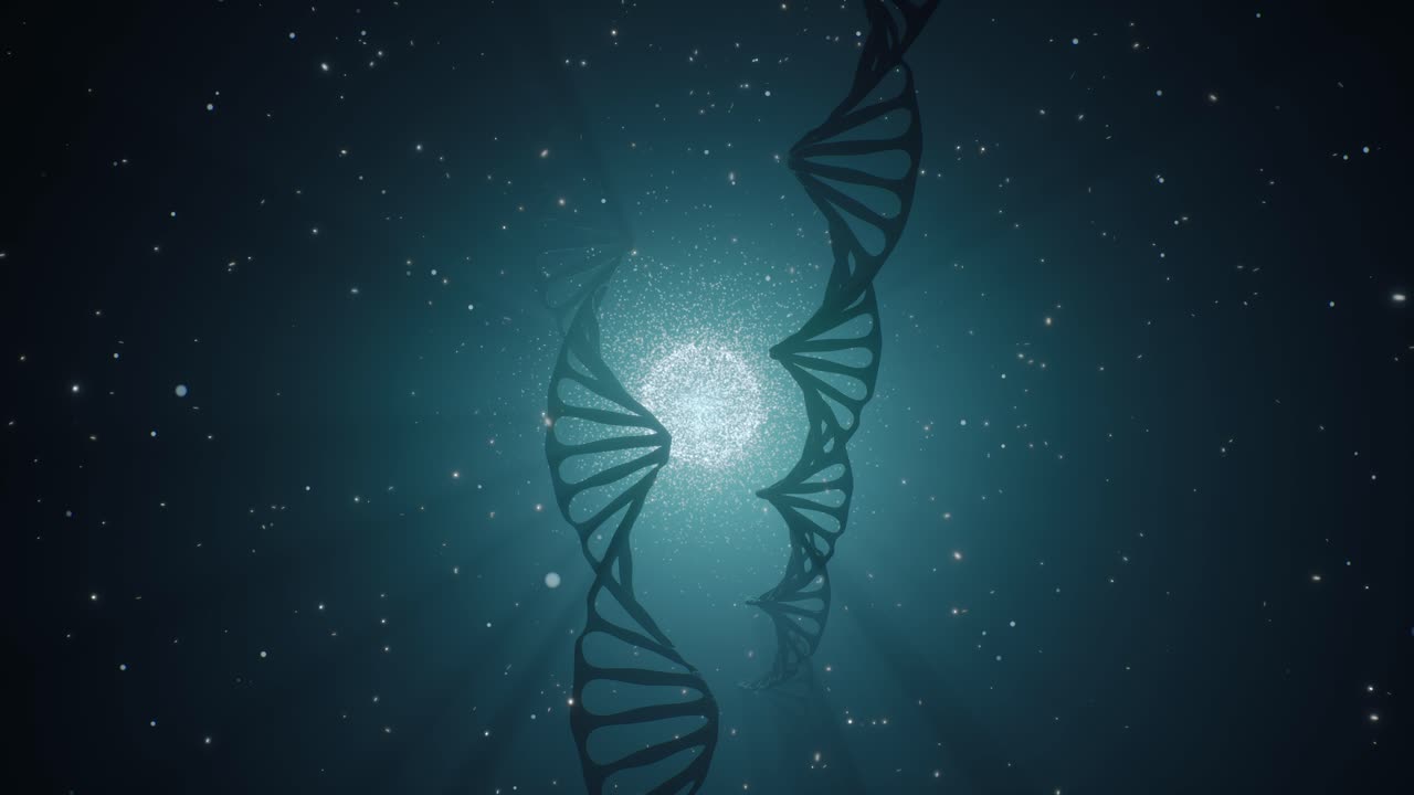 animación renderizada en 3d de una molécula de adn giratoria en un fondo azul. concepto de genética