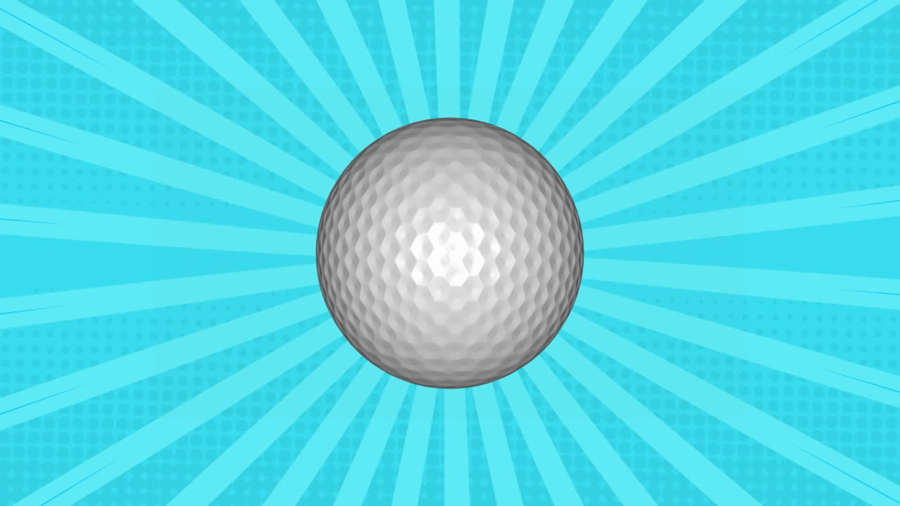 Animatie van een golfbal over strepen op een blauwe achtergrond