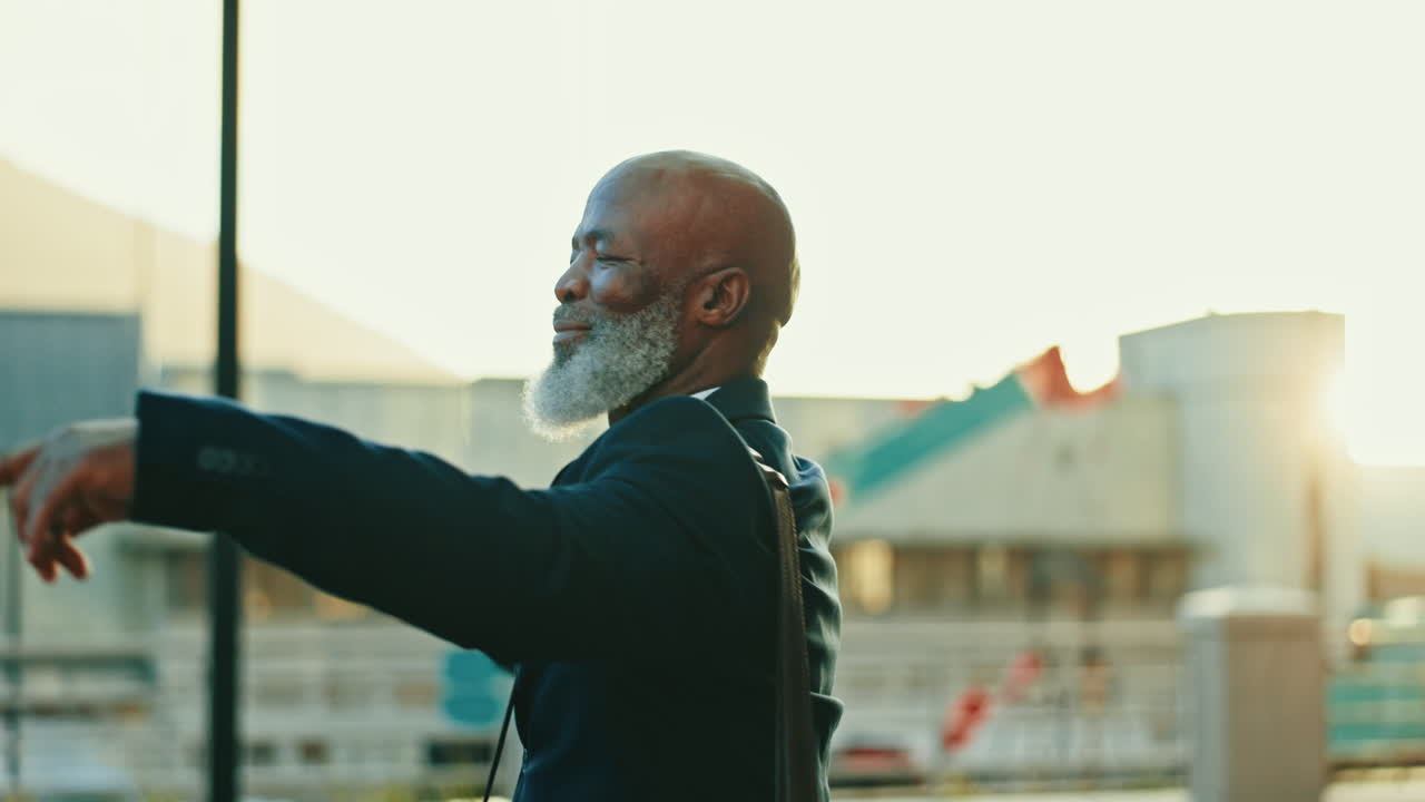 Dancing, celebrate and African businessman