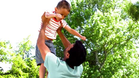 Father-lifting-son-in-park