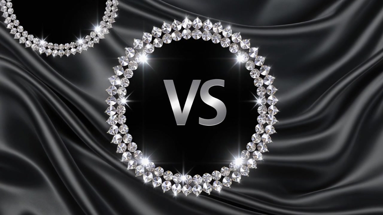 Versus Text Inside a Sparkling Diamond Frame on Black Silk