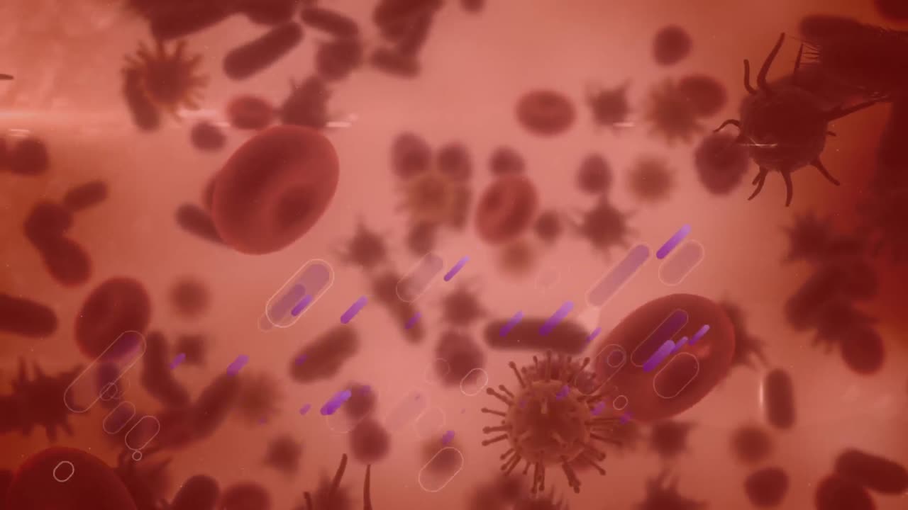 Animation of moving cells over red background