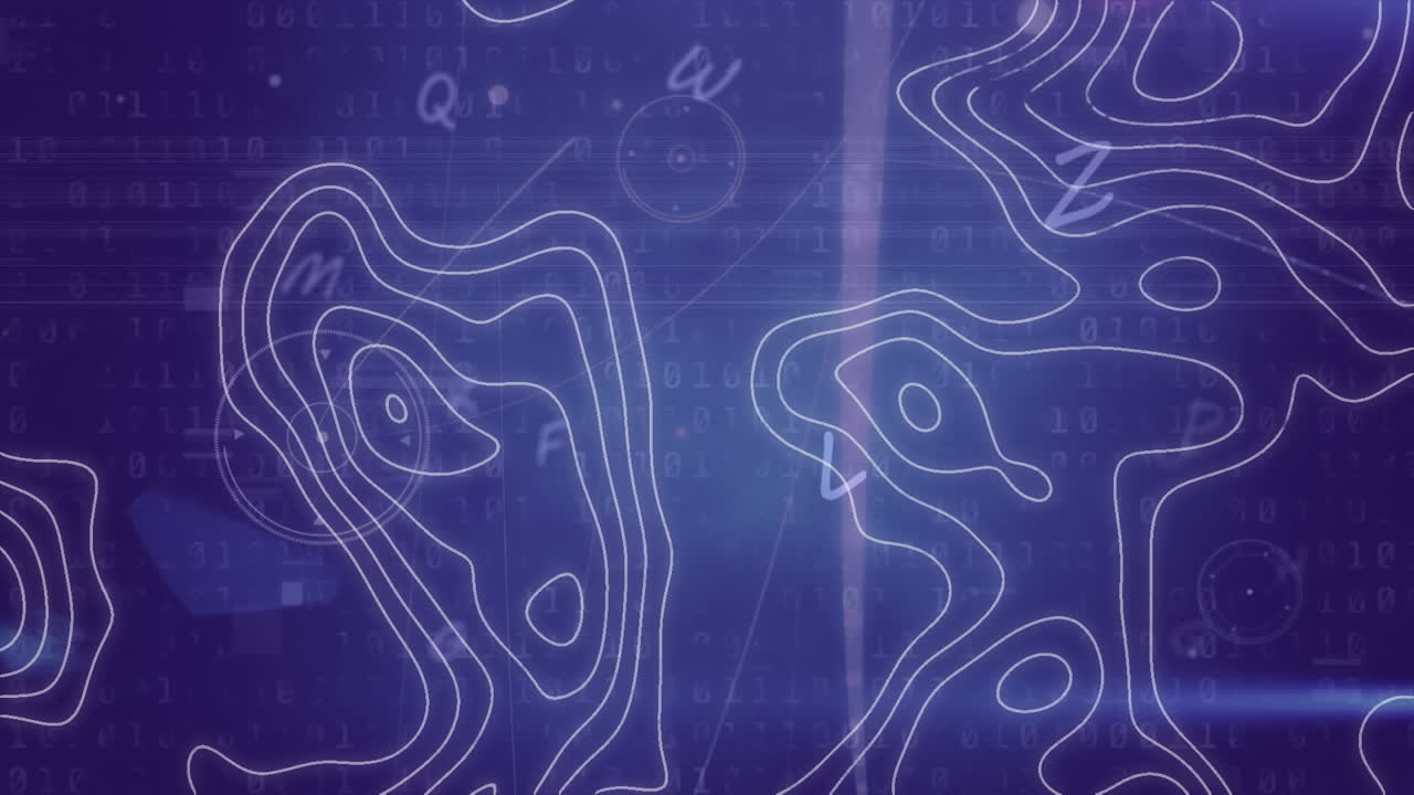 animación de líneas blancas en movimiento sobre el procesamiento de datos sobre fondo azul