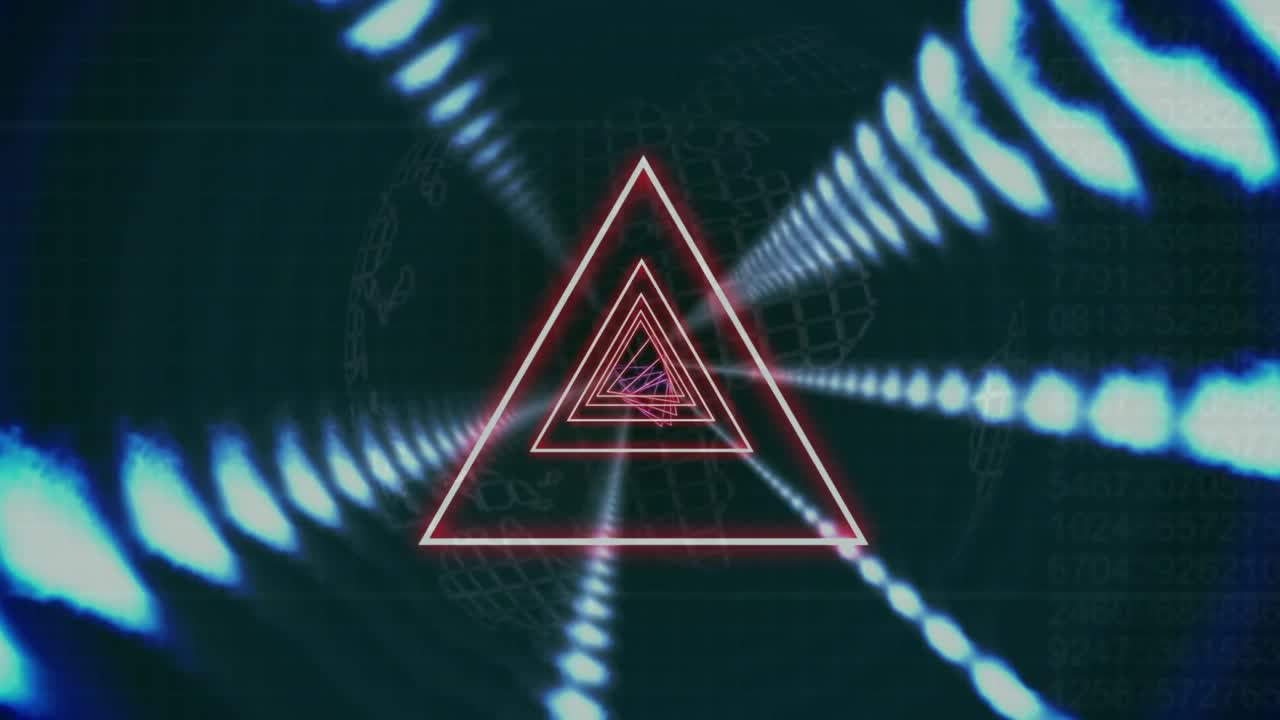 Animation of tunnel made or triangles over black background