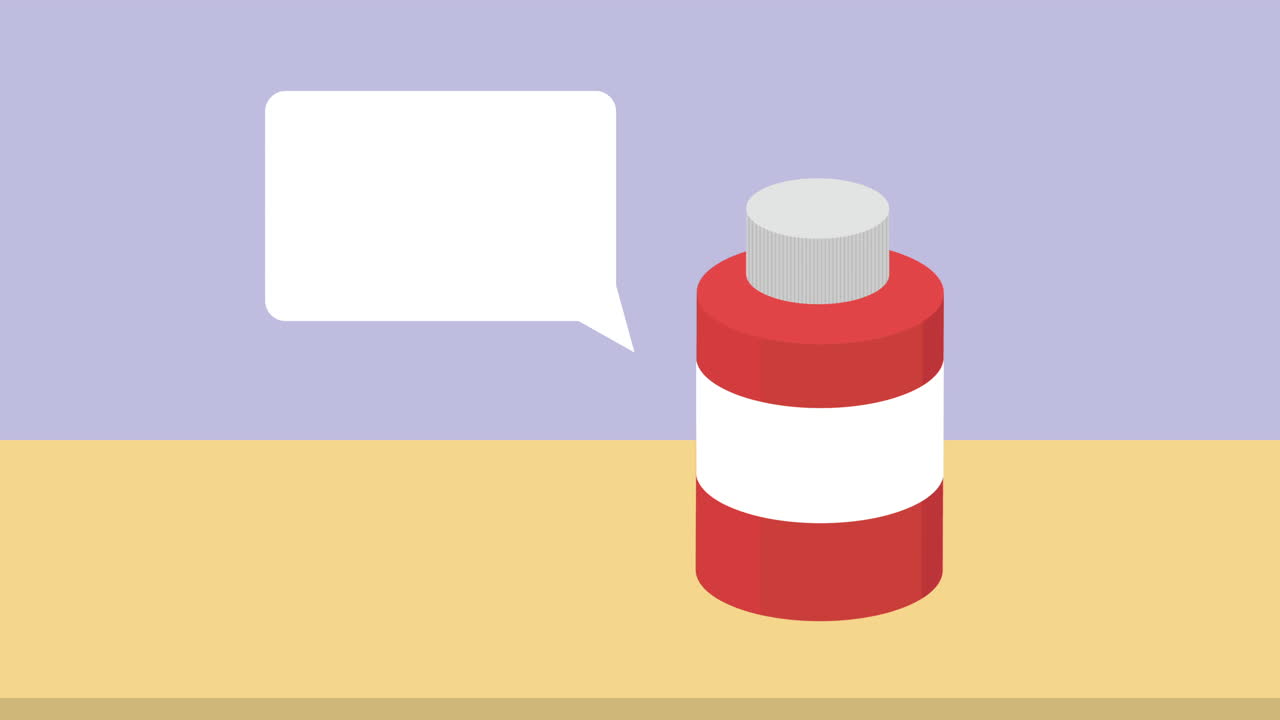 빈 라벨과 음성 거품을 가진 빨간 병