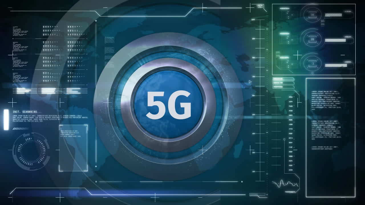 logo 5g su un pulsante con uno sfondo tecnologico