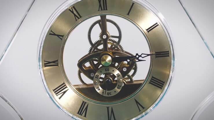 Close up on vintage clock face ticking off seconds - symbol, concept