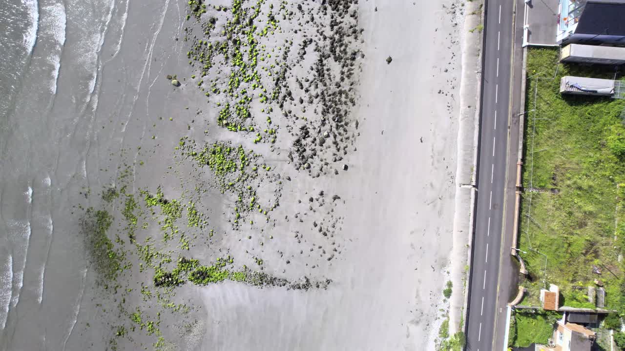 DJI Air 2S Northern Ireland, Antrim shoreline aerials, Drains Bay Beach, Larne harbor landscape, Irish Sea horizon, United Kingdom travel. Straight down view. 2025