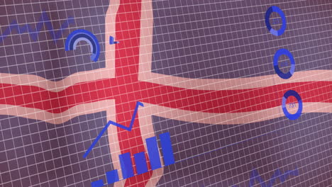 Animación-Del-Procesamiento-De-Datos-Estadísticos-A-Través-De-La-Red-De-Red-Contra-El-Fondo-De-La-Bandera-De-Islandia-Ondeando