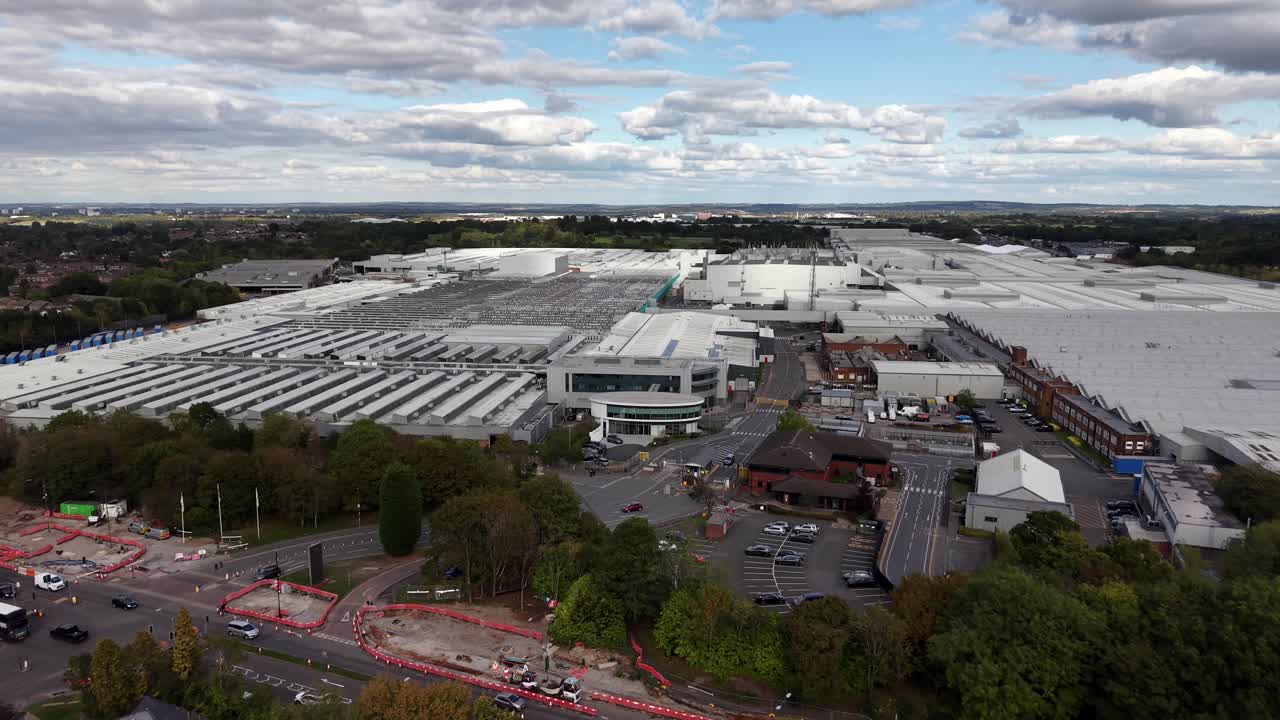 Drone shot of the Jaguar Landrover factory (JLR) in Solihull, Birmingham, England, UK
