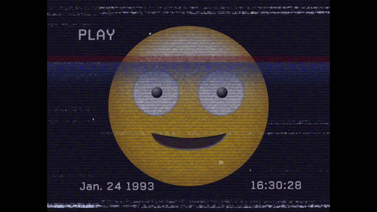 animación digital del efecto de falla de vhs sobre un emoji de cara tonta contra un fondo negro