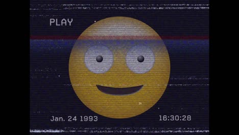 animación digital del efecto de falla de vhs sobre un emoji de cara tonta contra un fondo negro