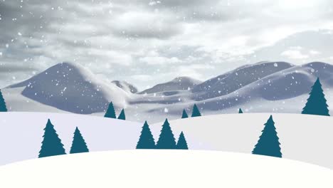 Animation-Von-Schnee,-Der-über-Die-Winterlandschaft-Fällt