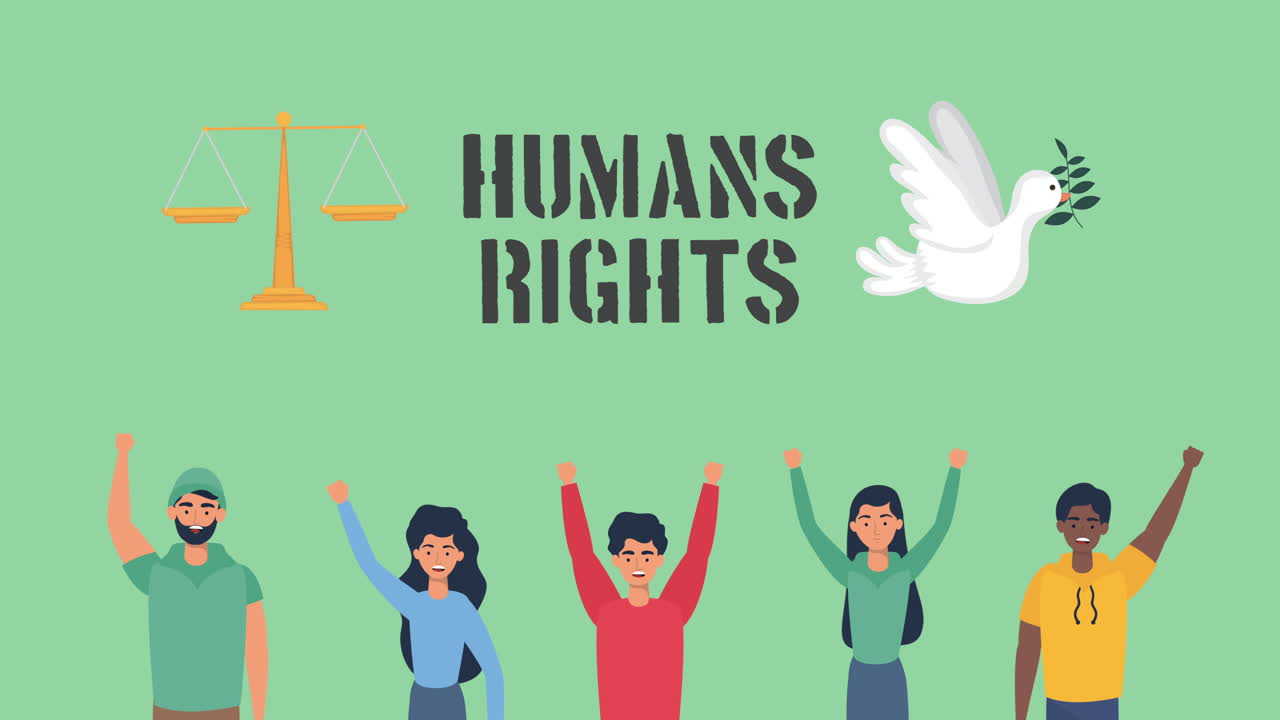 시위하는 사람들과의 인권 애니메이션