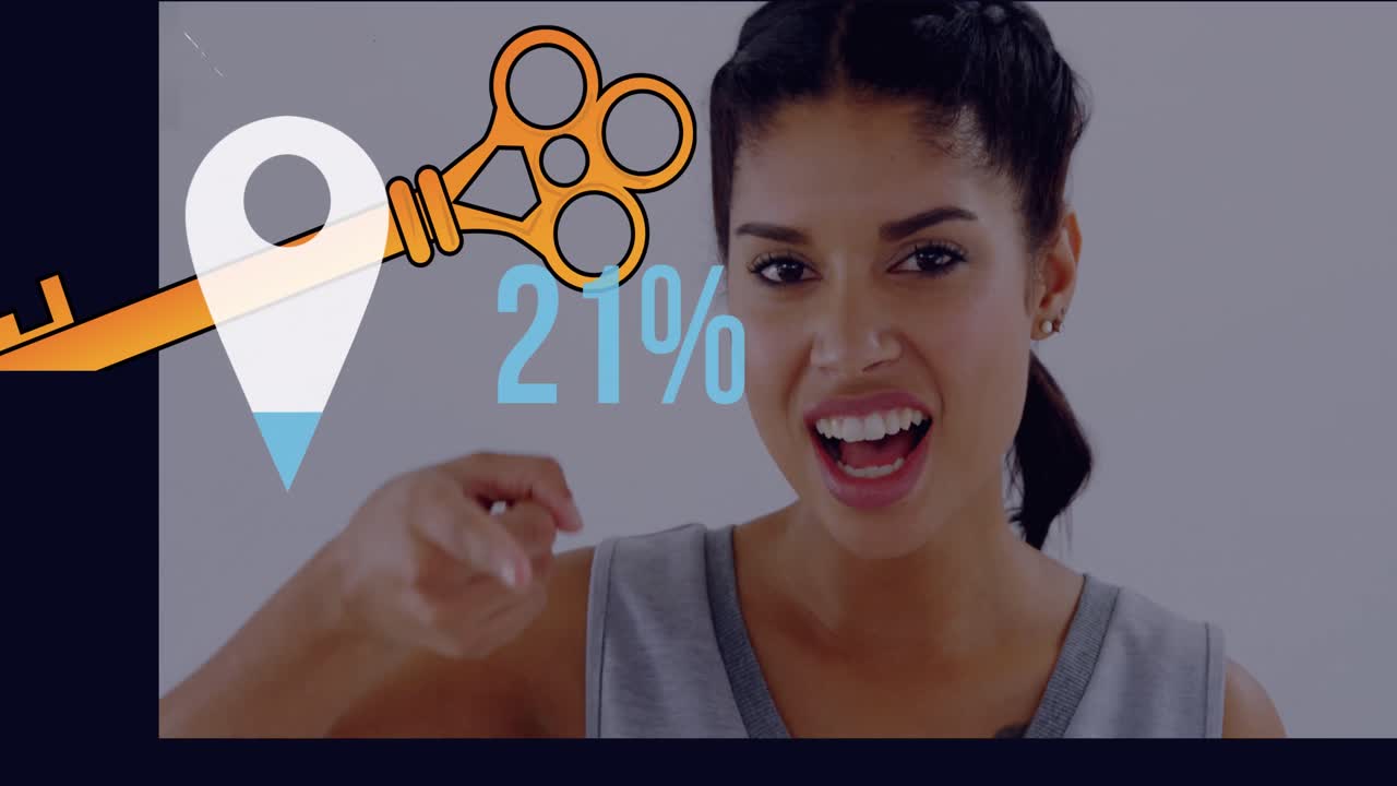 animación de la etiqueta con número creciente y clave sobre mujer biracial