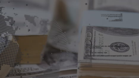 animation of data processing over banknotes