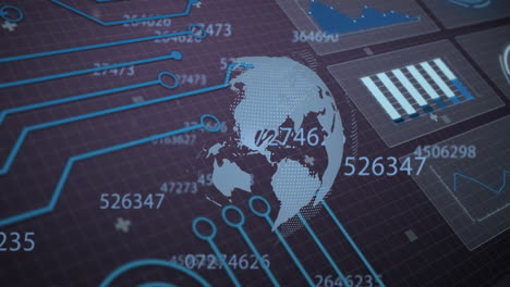 animation of data processing and digital planet earth over grid