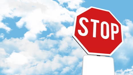 stop signboard post with copy space against clouds in the blue sky