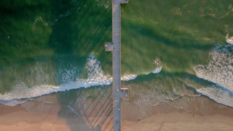 overhead view of venice beach and venice fishing-pier in los angeles, california, usa