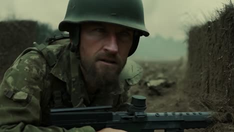 soldier in a trench during war