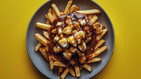 delicious poutine with fries, cheese curds, and gravy on plate