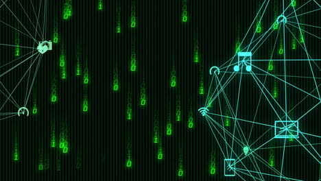 animación del procesamiento de datos a través de la red de conexiones con iconos