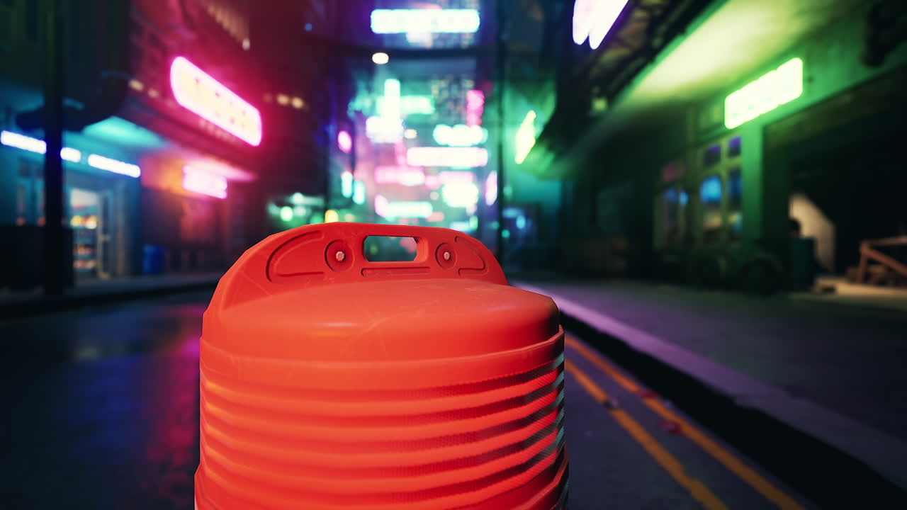 밤에 사이버 크 도시 거리