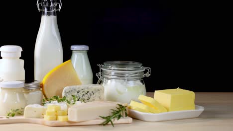 assorted dairy items arranged neatly on a table