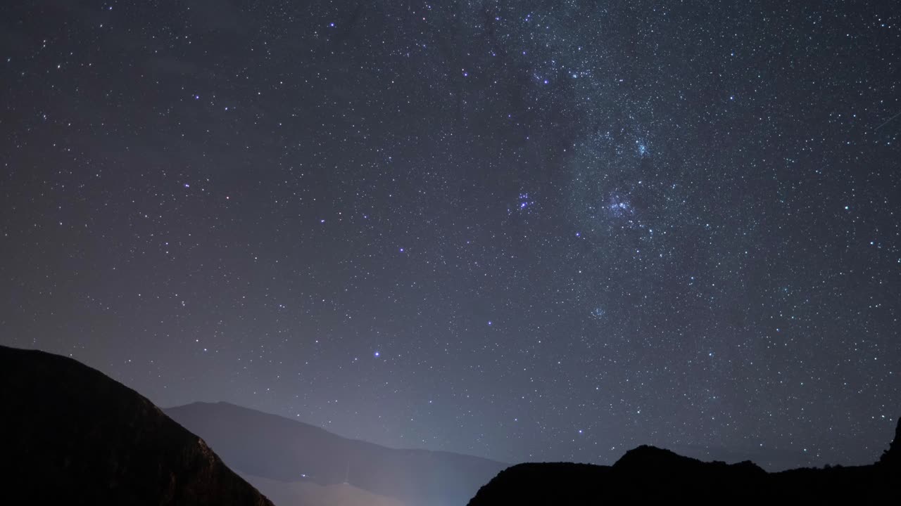 A stunning time lapse of the night sky rotating above Chivay, Peru, with twinkling stars above the Andes