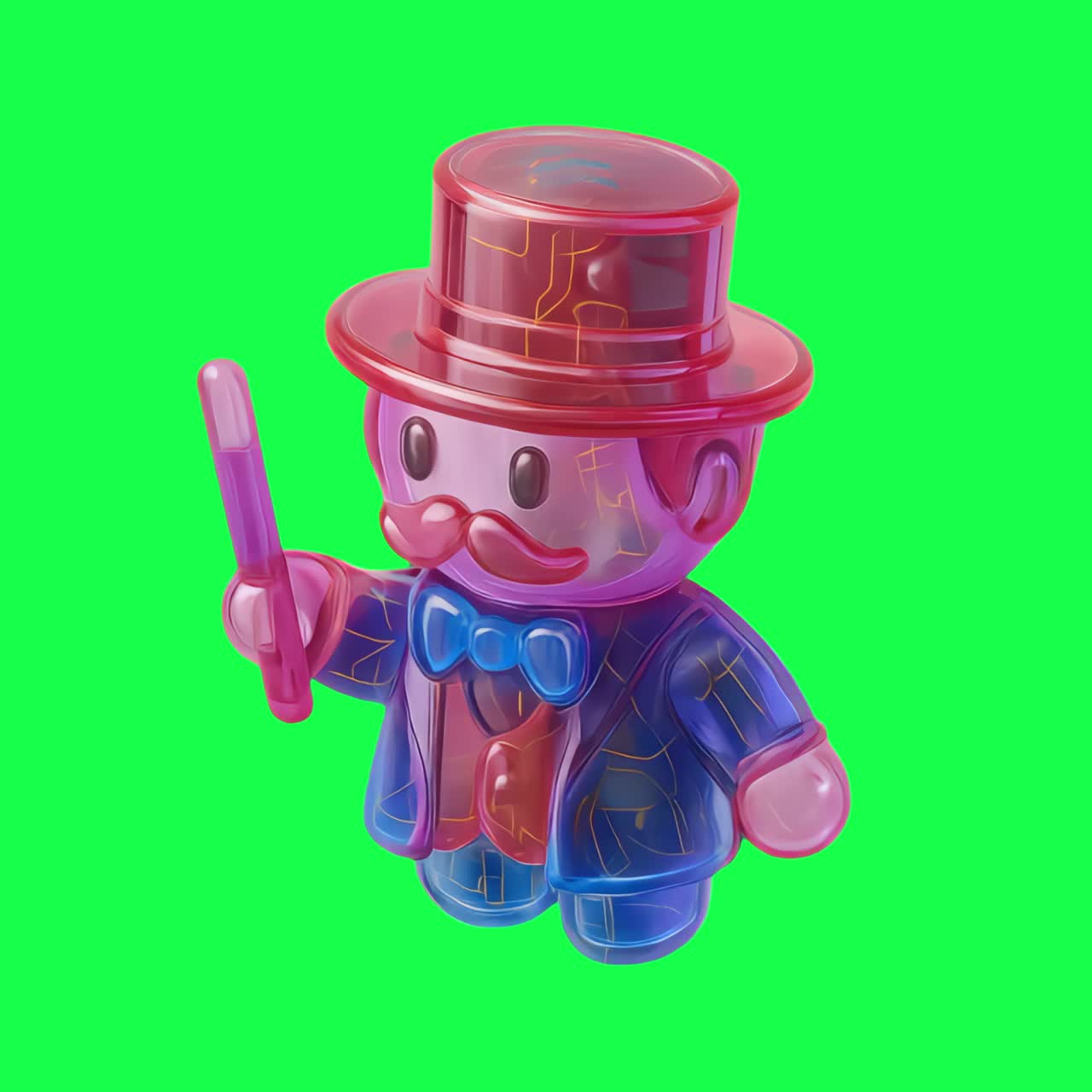 Farverig legetøjsfigur-magikeranimation, transparent 4K-video, green screen