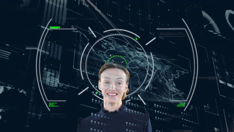 animación del alcance y el procesamiento de datos financieros sobre la mujer de negocios caucásica.