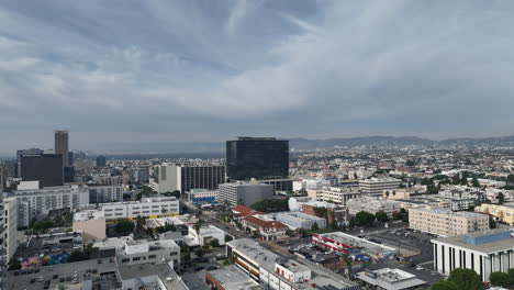 flying a drone in koreatown, view of the urban sprawl in los angeles