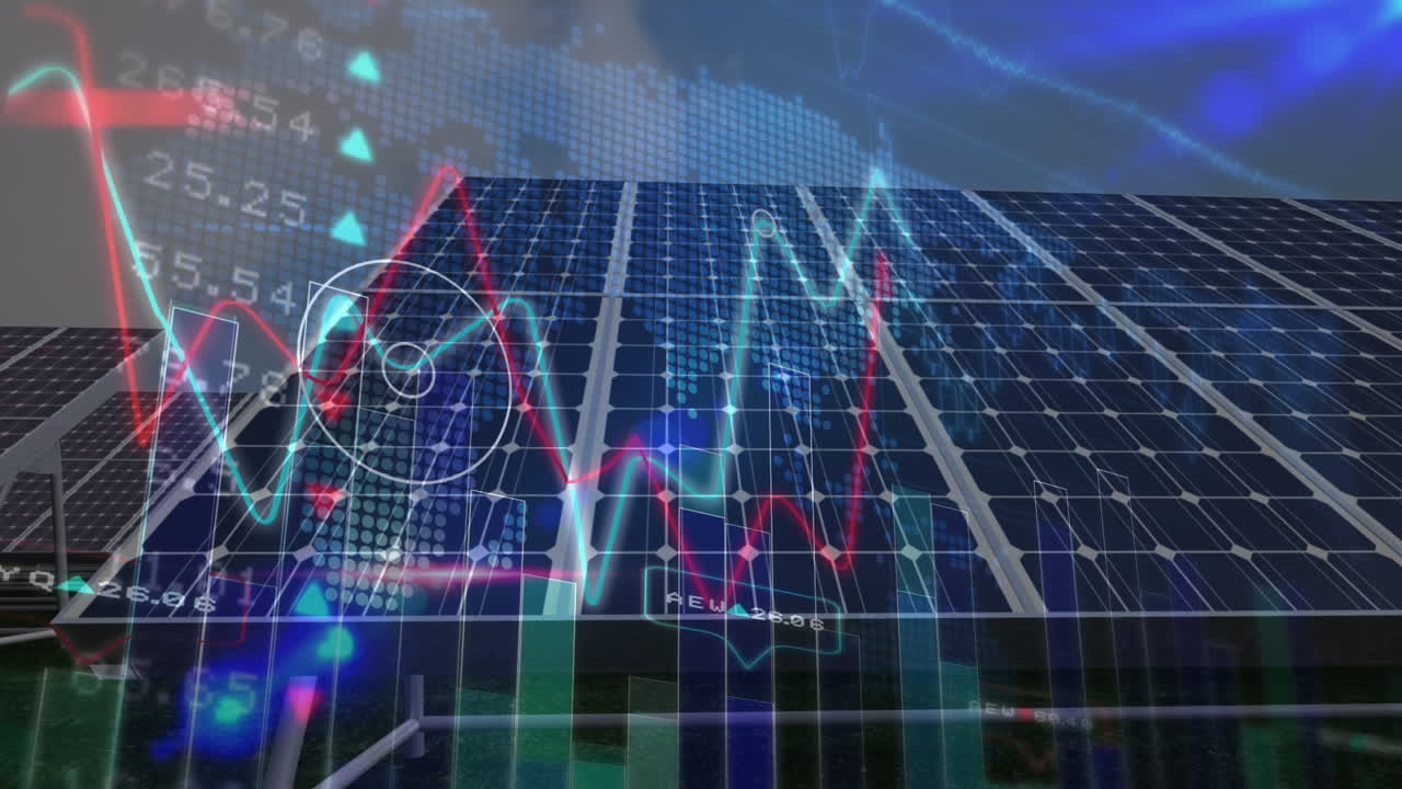 태양 전지 패널을 통해 재무 데이터의 애니메이션