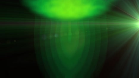 Animation-of-glowing-green-form-and-refracted-green-light-moving-on-black-background