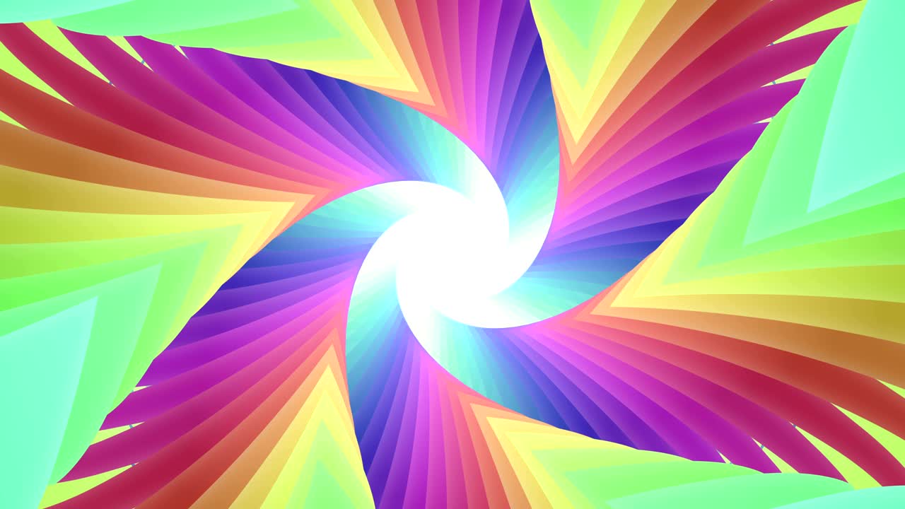 추상적인 다채로운 꽃 모양의 선이 회전하는 나선형 최면 배경 애니메이션