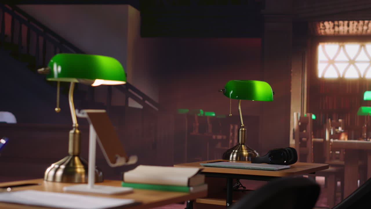 녹색 램프와 vr 헤드이 있는 연구실