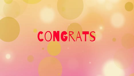 Animation-of-floating-golden-dots-and-congrats-on-orange-and-red-background