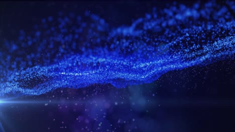 animation of blue glowing digital wave, light sparks and light spot against blue background