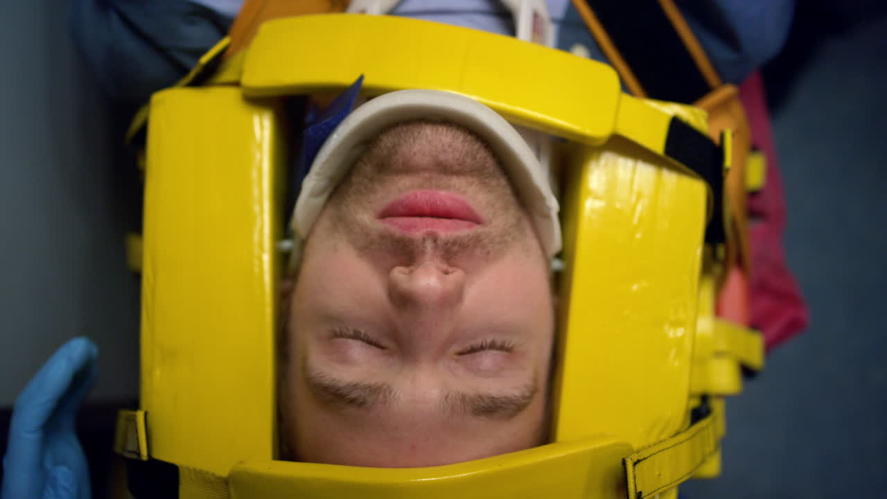 над головой раненый мужчина в кислородной маске лежит на носилках