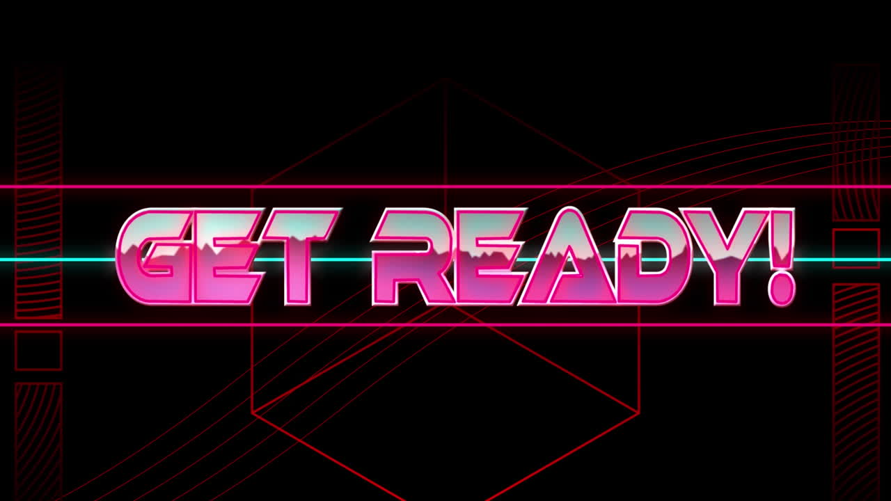 Animation of get ready text over red geometrical shapes on black background