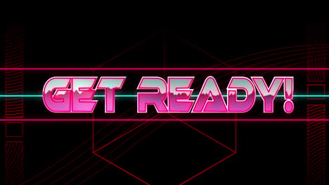 animation of get ready text over red geometrical shapes on black background