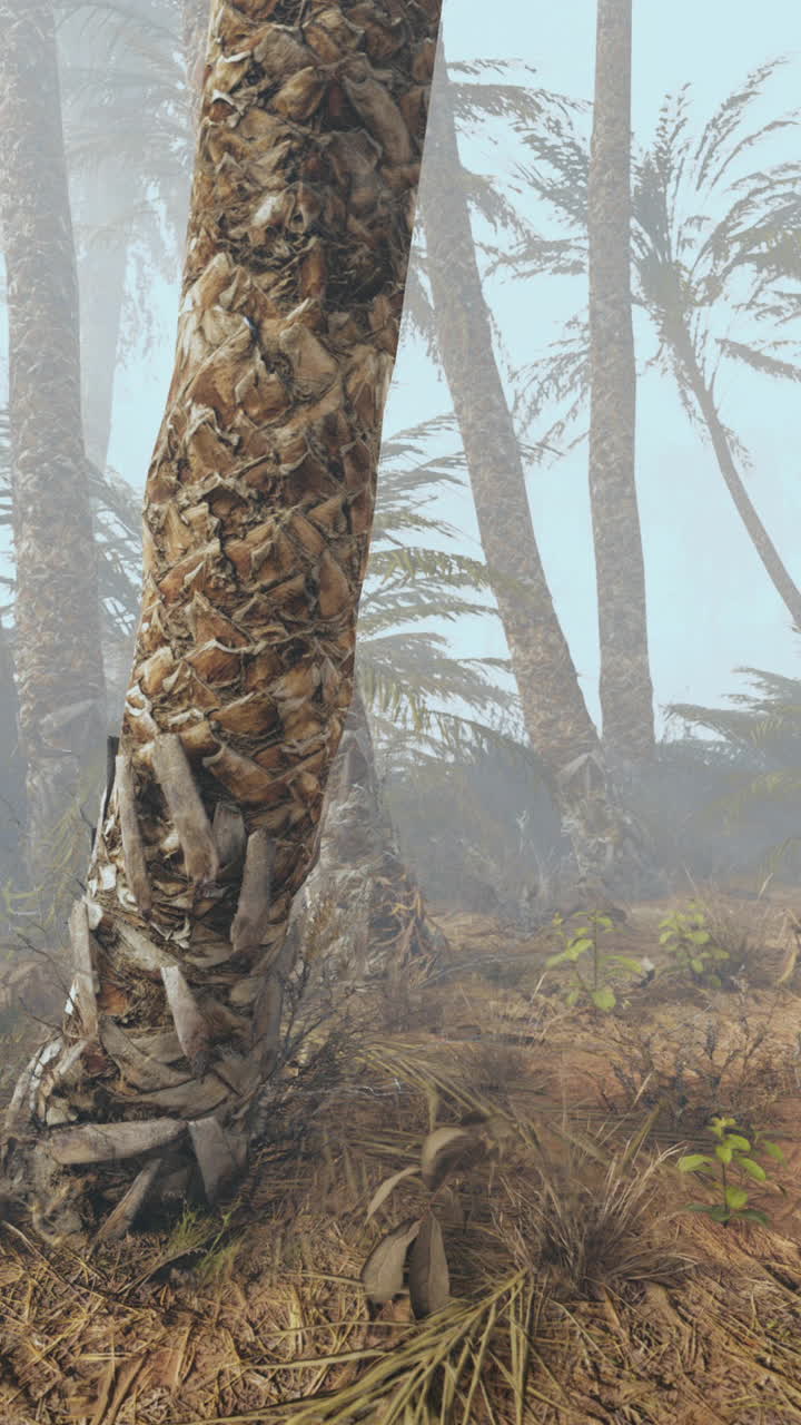 palmeras en un bosque tropical con niebla