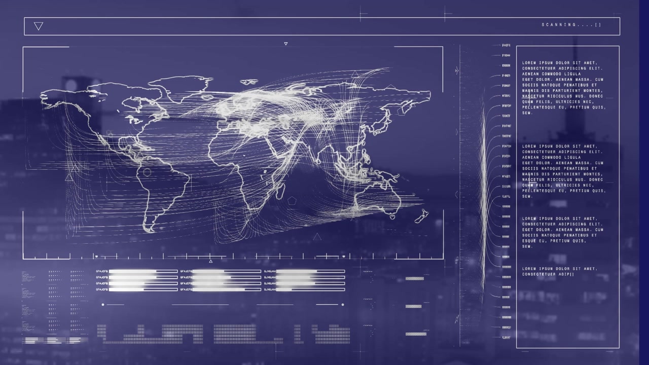 Animation of interface with data processing against aerial view of cityscape