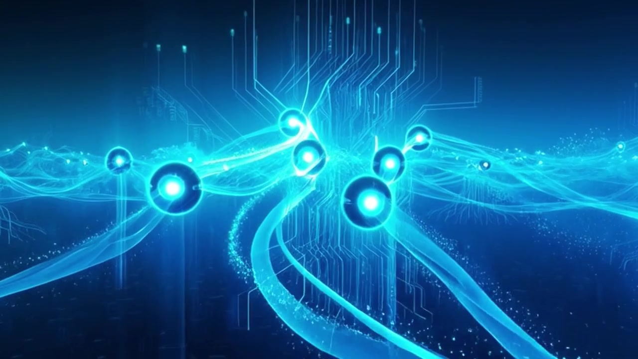 Abstract Digital Network Connection with Glowing Nodes and Circuitry